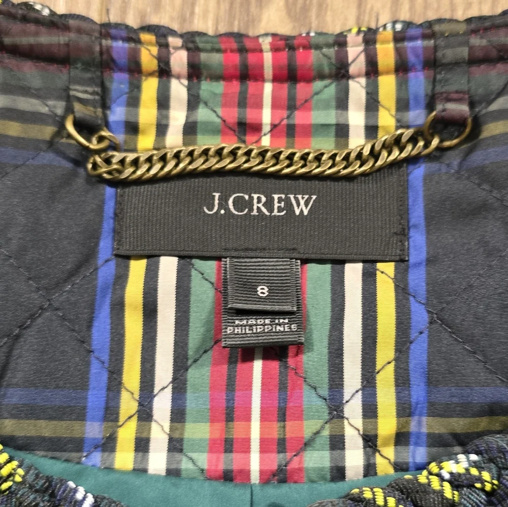 J.Crew Short Jacket Womens 8 Black Plaid Stewart Tartan Quilted Preppy Academia